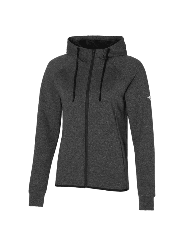 Mizuno hoody met rits of sweatvest dames | zwart met logo